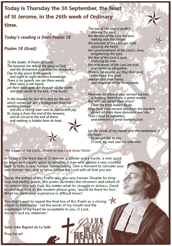 Daily Gospel Reading, a reflection and a prayer: THURSDAY 30/9/2021 Daily Gospel Reading, a reflection and a prayer: THURSDAY 30/9/2021